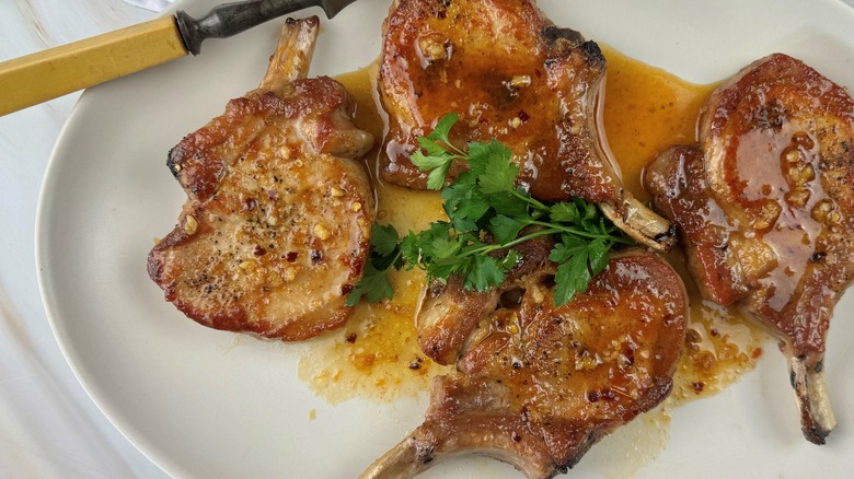 pork chops on white plate