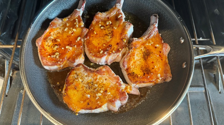 pork chops in frying pan