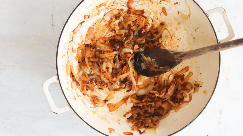 sauteed onions in pan