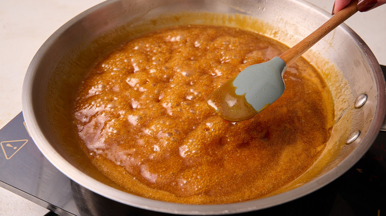 thickened glaze in skillet