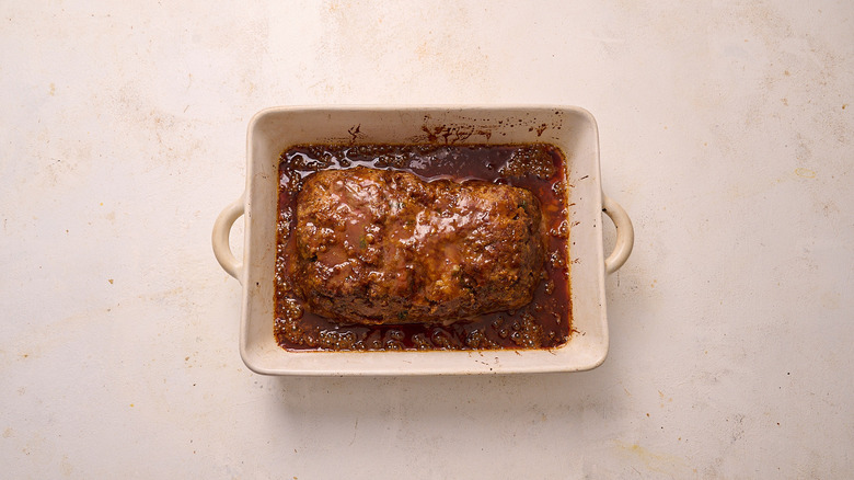 meatloaf with glaze in dish