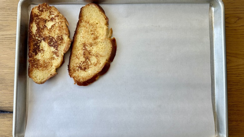 French toast slices on baking sheet