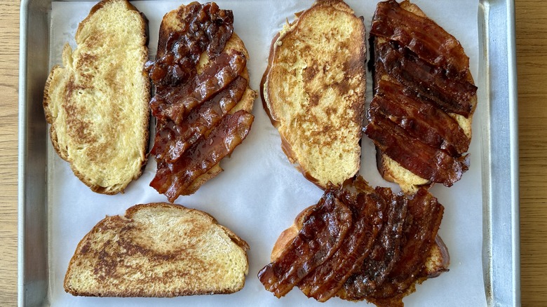 Bacon layered onto French toast