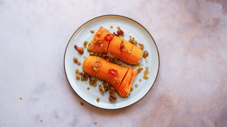 Plated roast squash with agrodolce