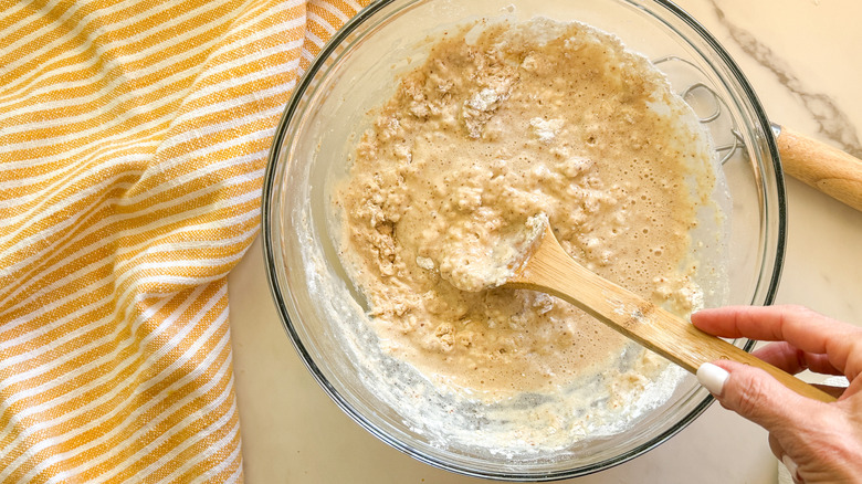 hand mixing the batter