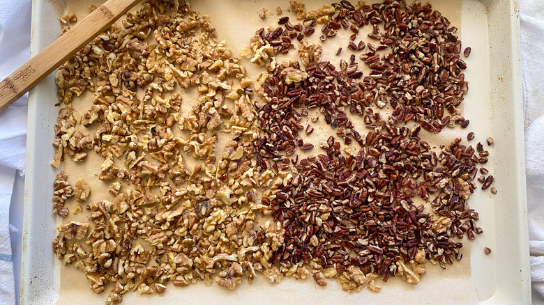 nuts on a baking sheet 