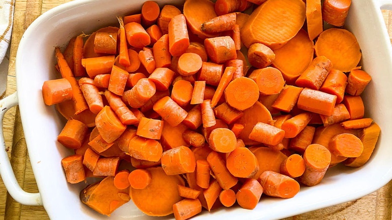 chopped sweet potatoes and carrots