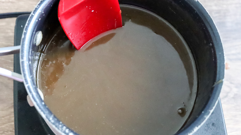 finished caramel in a saucepan