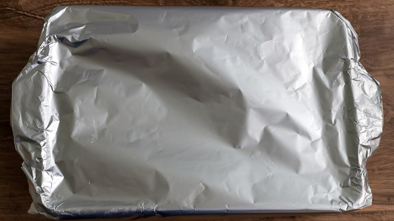 a baking pan covered with foil