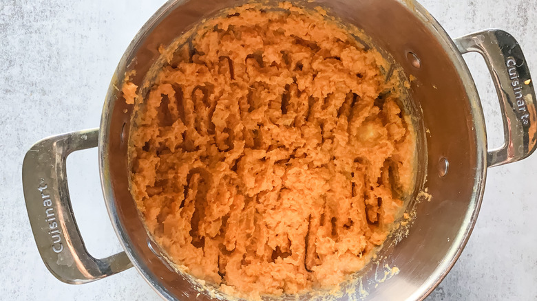 mashed sweet potatoes in a pot 