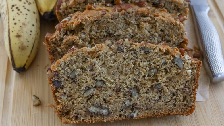 Close up of sweet potato banana bread slice