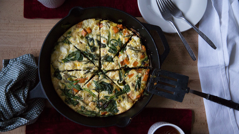 baked frittata served on table 