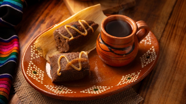 tamales and chocolate with caramel