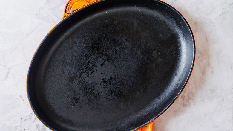 Preheated cast iron pan