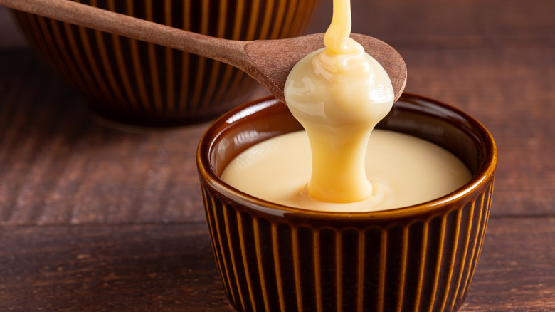 Bowl of sweetened condensed milk