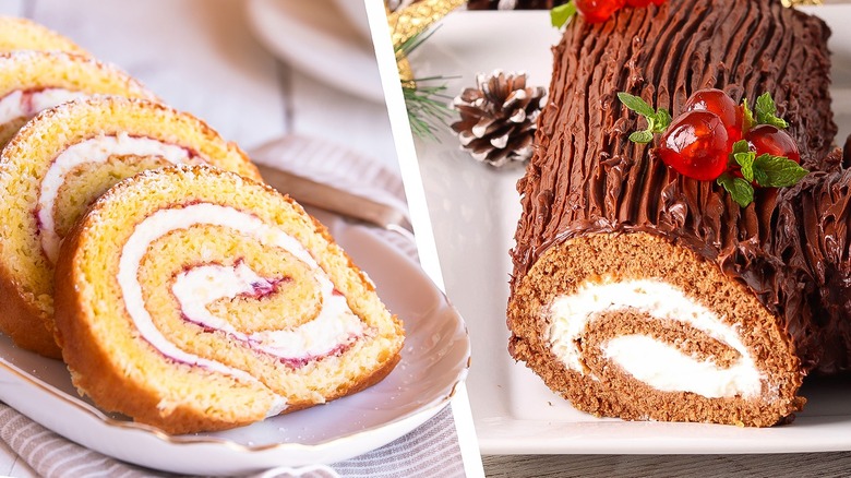 sliced swiss roll and holiday yule log