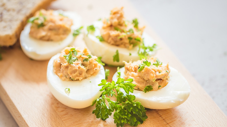 deviled eggs stuffed with tuna