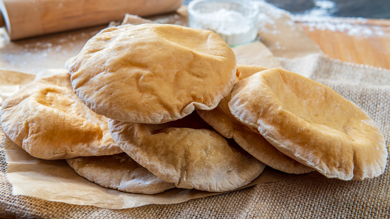 A stack of homemade pita bread