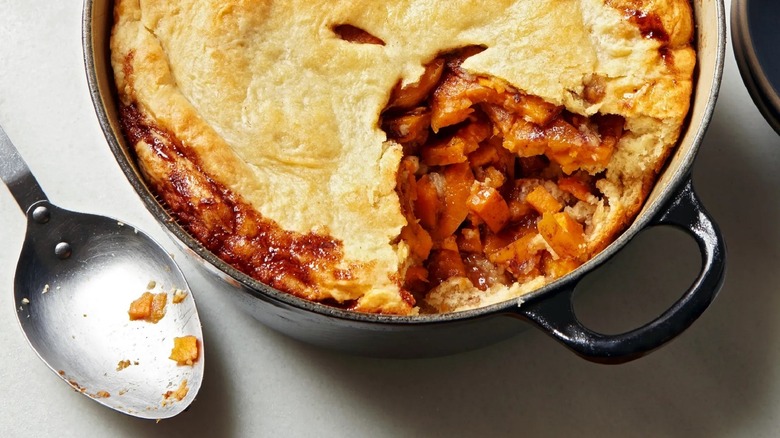 sweet potato cobbler missing a scoop