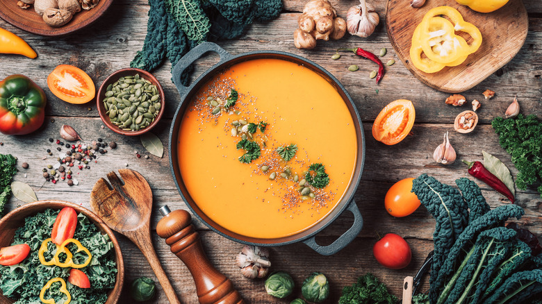 Vegan fall ingredients and soup