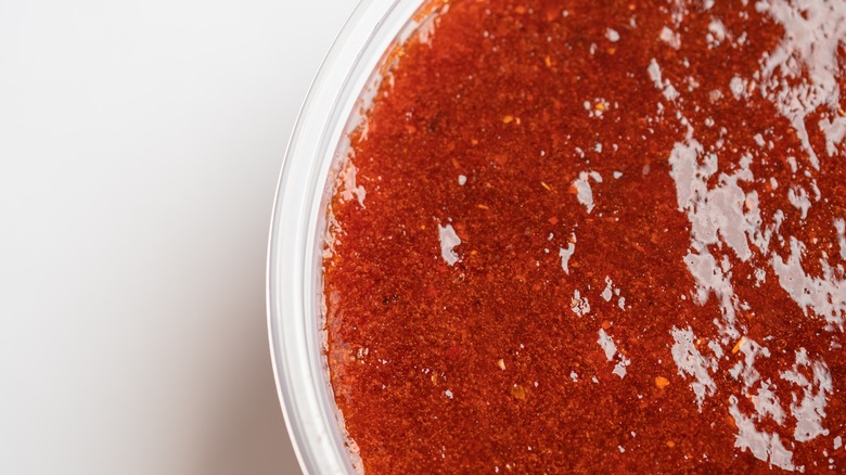 Close-up of chamoy in container