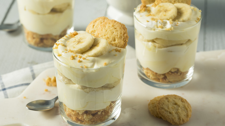 Banana pudding in glass cups