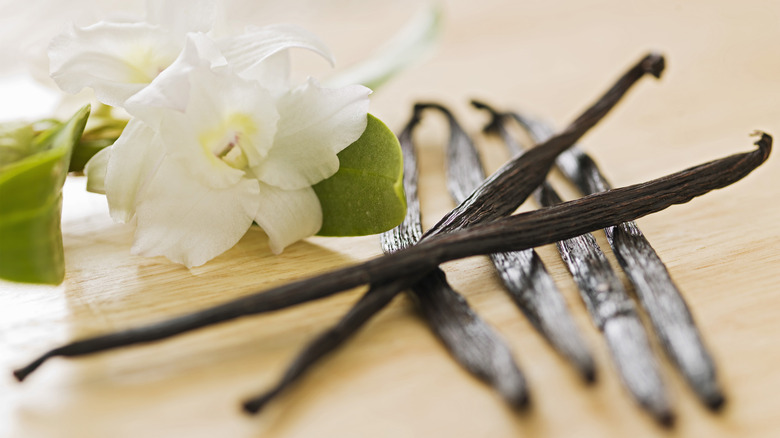 Vanilla beans with flower