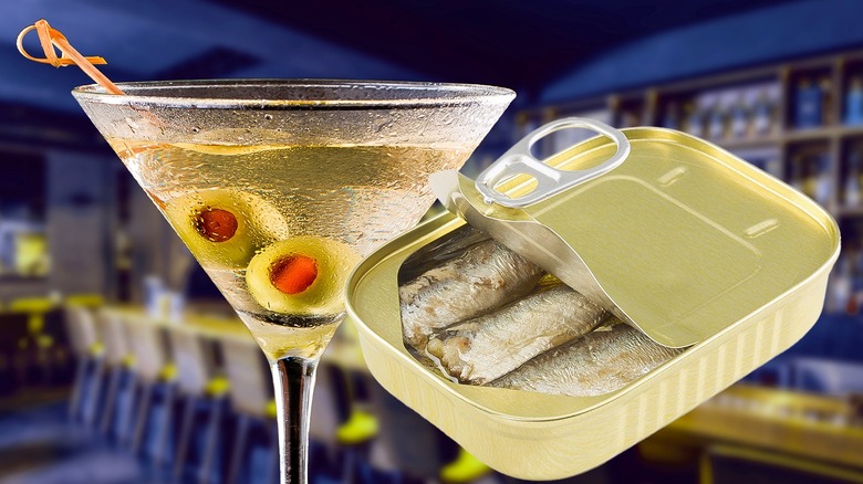 dirty martini and tin of sardines