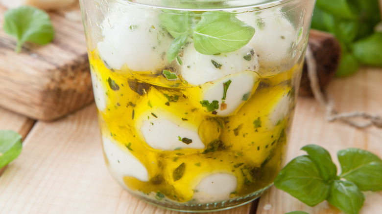 Mozzarella in a jar of marinade 