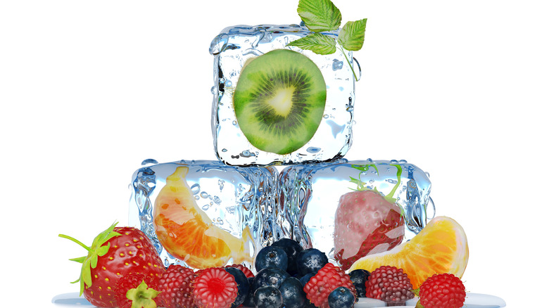 fruit-infused ice cubes and fruit