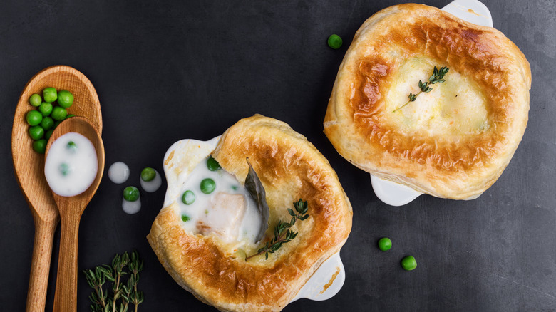 Chicken pot pies with peas