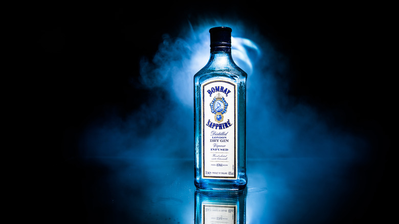 Bombay sapphire gin in blue smoke