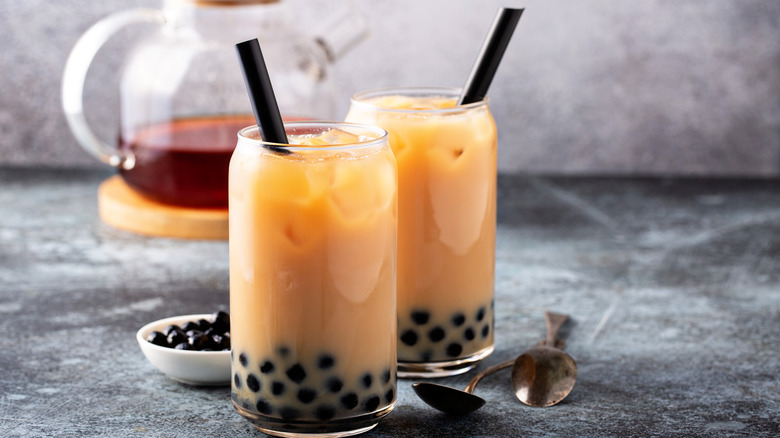 Bubble tea with tapioca pearls 