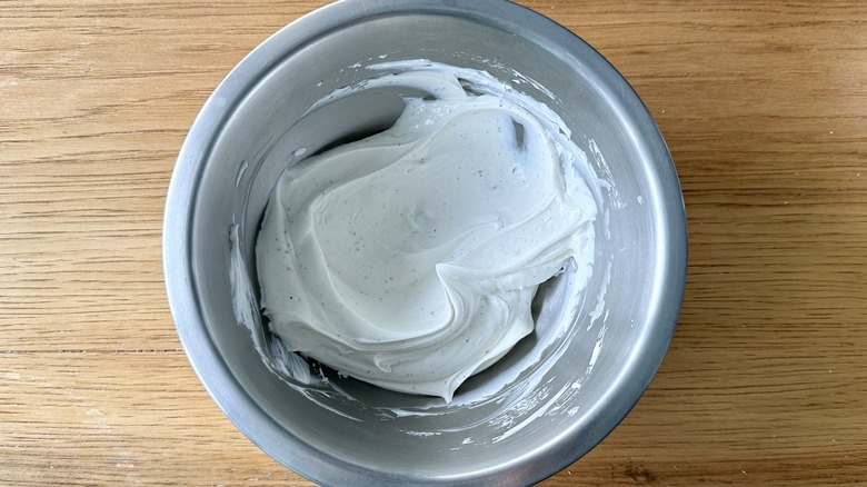 mixing crème fraîche in bowl