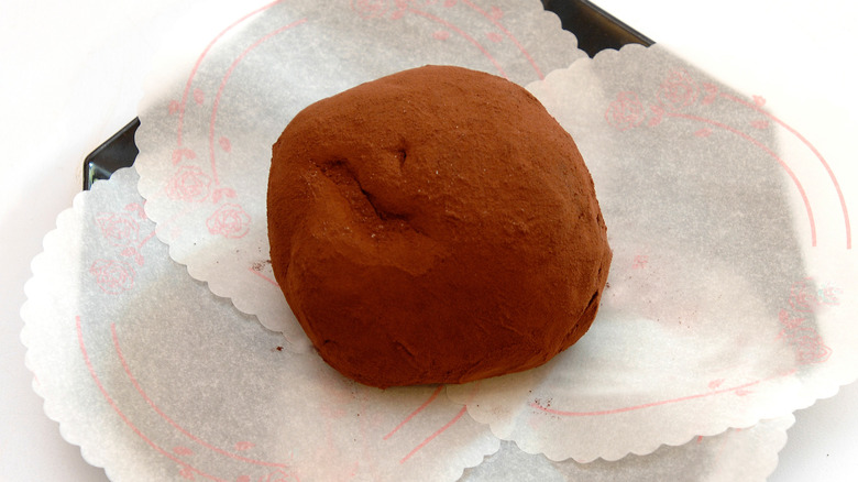 A tartufo with outer layer of cocoa powder