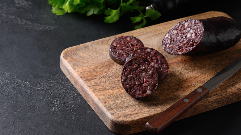 Blood sausage on cutting board