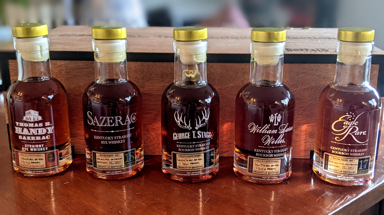 2024 Buffalo Trace Antique Collection in front of a wooden sample box