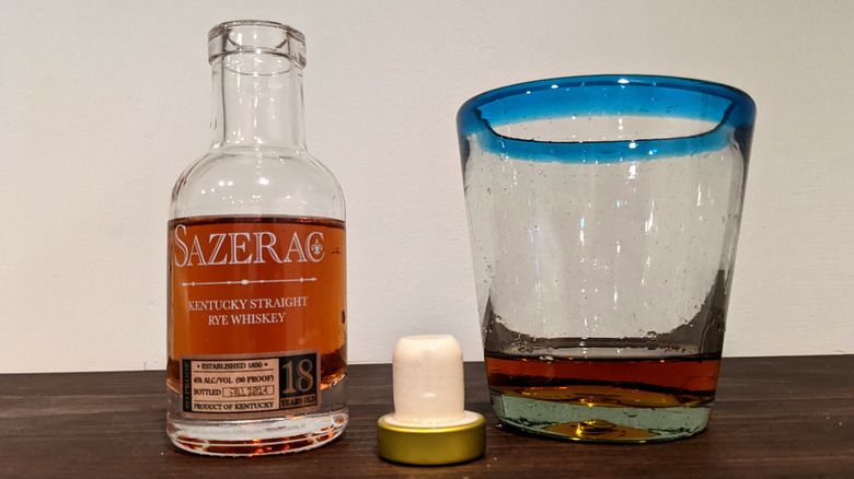 Small bottle of Sazerac 18-Year-Old rye whiskey from the 2024 Buffalo Trace Antique Collection