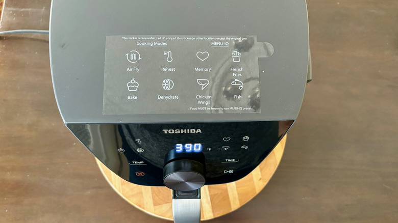 Top of Toshiba Air Fryer showing Menu-IQ settings