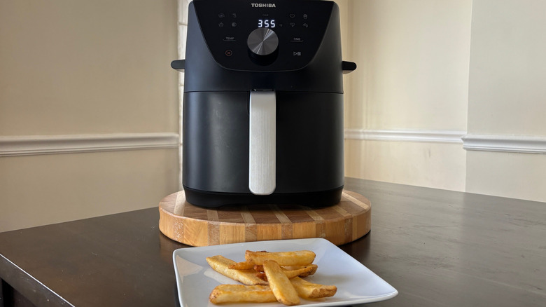 Toshiba Air Fryer and a plate of crispy French fries