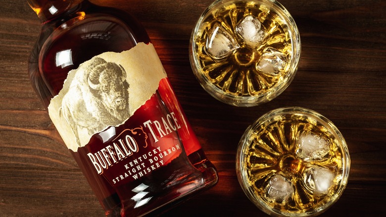 Buffalo Trace whiskey with glasses