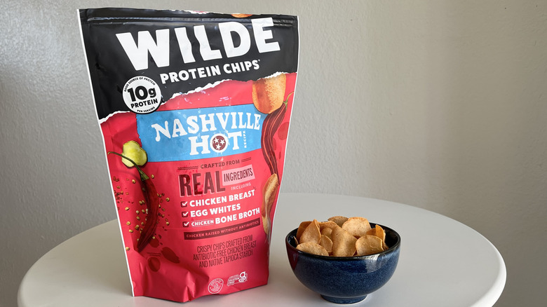 wild nashville hot protein chips in a bowl