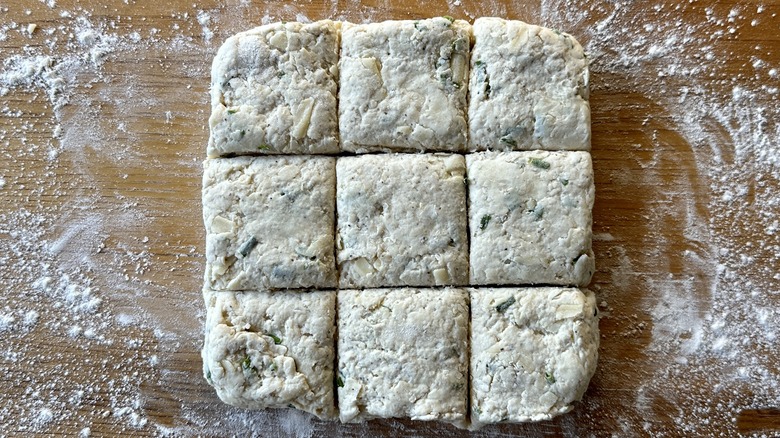 cutting biscuit dough