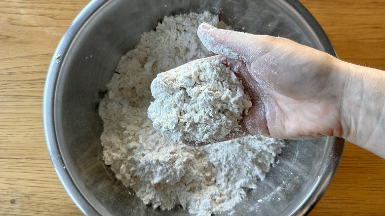 Work cream cheese into dry ingredients