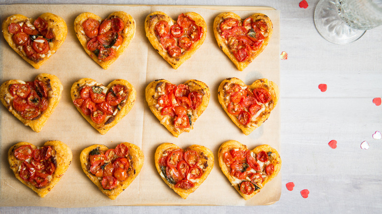 tomato heart pastries on table