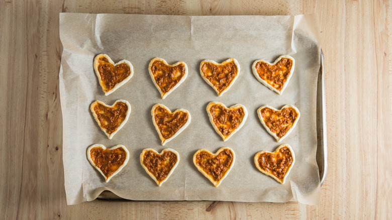 small pastry hearts in pan 