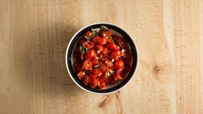 tomato salad in small bowl 