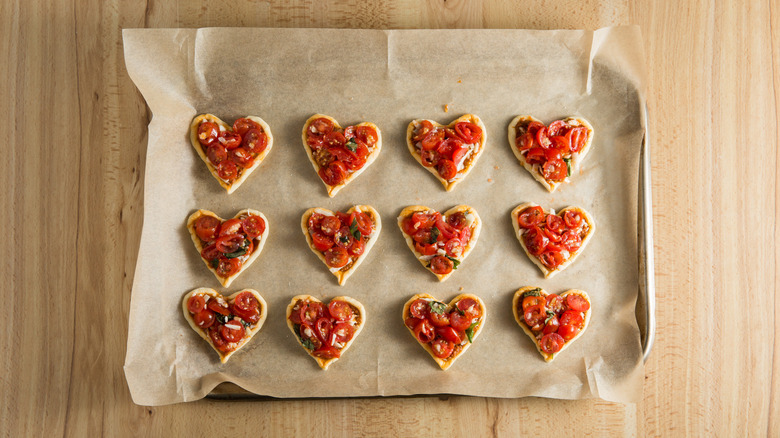 tomato pastry hearts in pan 