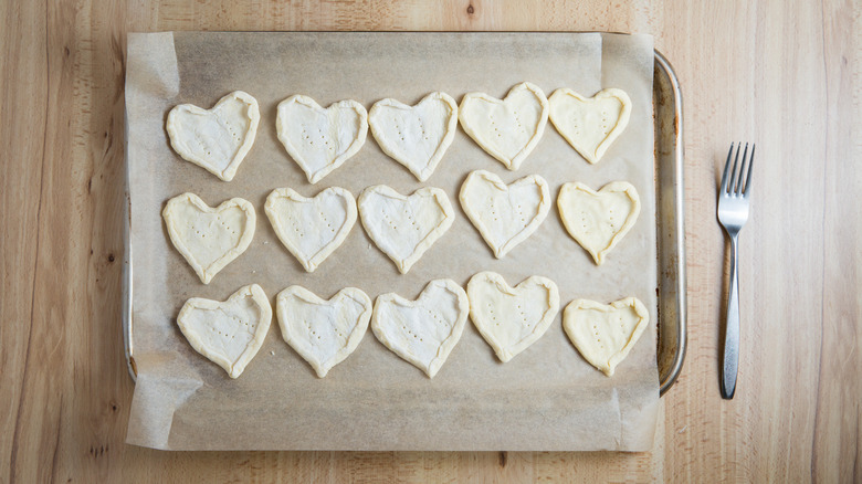 small pastry hearts in pan 