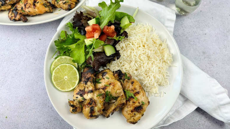 chicken with salad and rice
